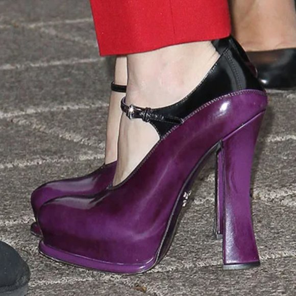Perfect for Fall/Winter! Prada Purple/Black Patent Leather Maryjane Heels - Picture 9 of 9